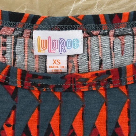 LuLaRoe Geometric Midi Dress - Gray and Orange - Picture 4 of 5